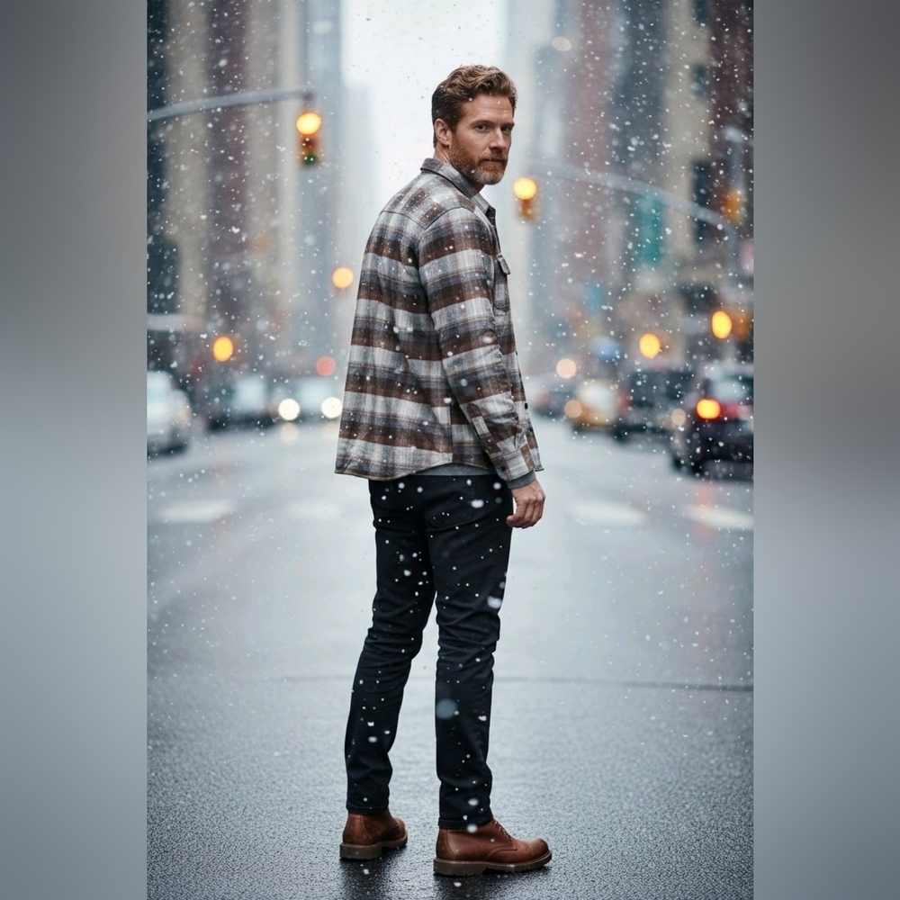 Y2K Arrow Plaid Flannel Shirt Men’s M Brown Beige Rust Blue | NWOT - Picture 6 of 15